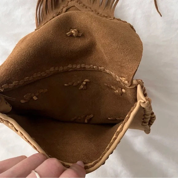 Artisan Made Western Leather Fringe Belt Bag with Metal Conchos Brown Tan - Picture 4 of 6